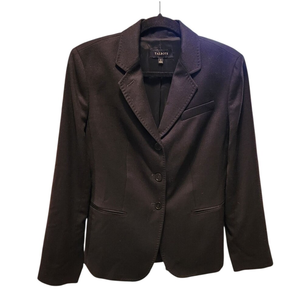 Talbots Blazer Jacket 3 Button Front Black Wool Spandex Blend Womens Size 6